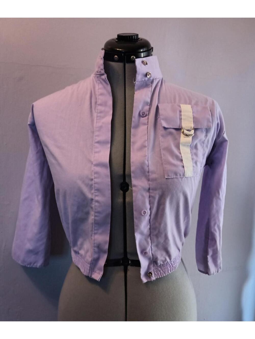 70s Vintage MCM Bomber Jacket, Juniors Purple Stepping Stones Retro XS